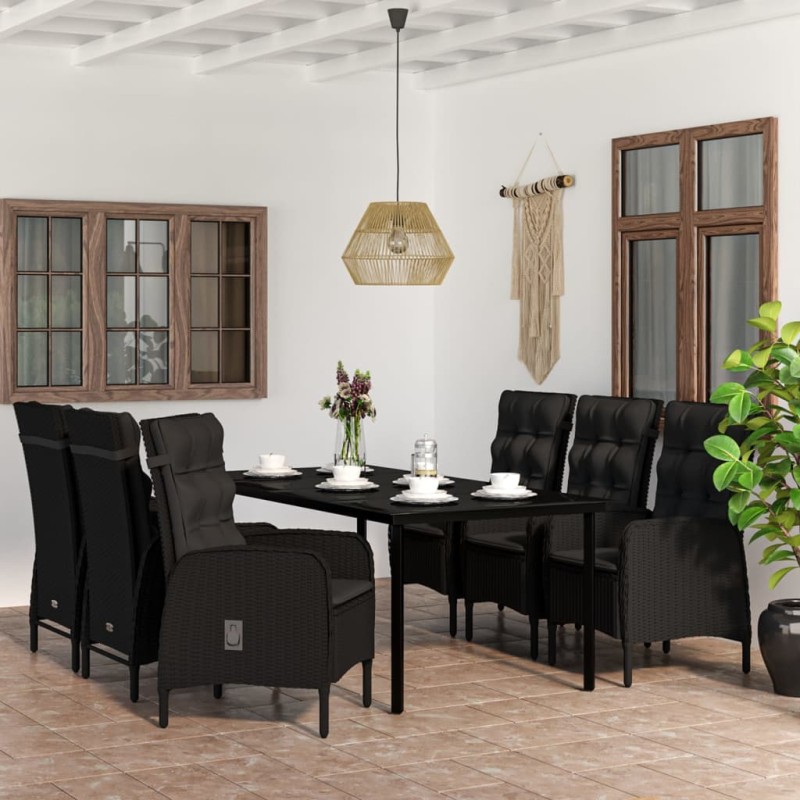 vidaXL Juego de comedor de jardín 7 piezas con cojines negro vidaXL Juego de comedor de jardín 7 piezas con cojines negro