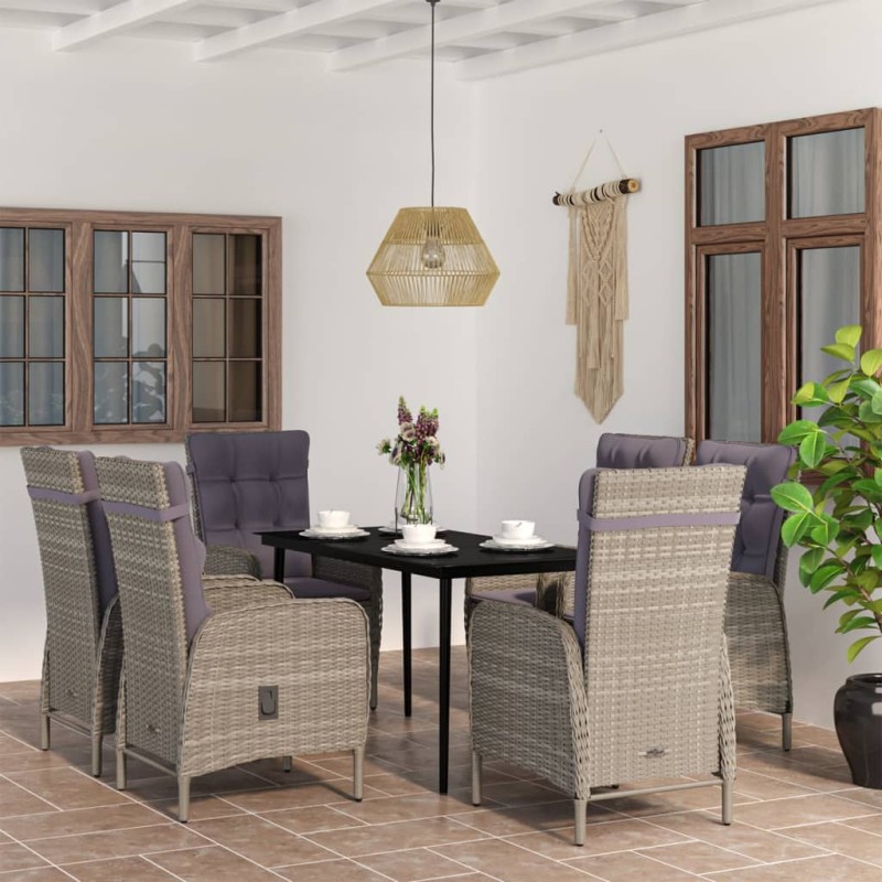vidaXL Juego de comedor de jardín 7 piezas con cojines gris y negro