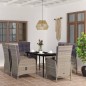 vidaXL Juego de comedor de jardín 7 piezas con cojines gris y negro