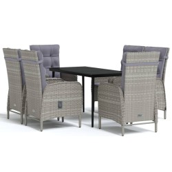 vidaXL Juego de comedor de jardín 7 piezas con cojines gris y negro