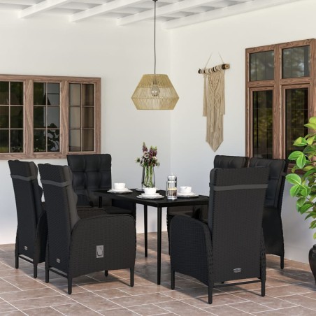 vidaXL Juego de comedor de jardín 7 piezas con cojines negro