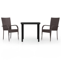 vidaXL Juego de comedor de jardín 3 piezas marrón y negro