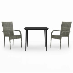 vidaXL Juego de comedor de jardín 3 piezas gris y negro