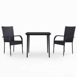vidaXL Juego de comedor para jardín 3 piezas negro