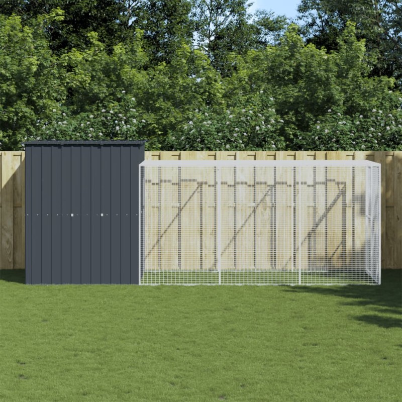 vidaXL Gallinero con corral acero galvanizado gris 165x455x181 cm vidaXL Gallinero con corral acero galvanizado gris 165x455x181 cm