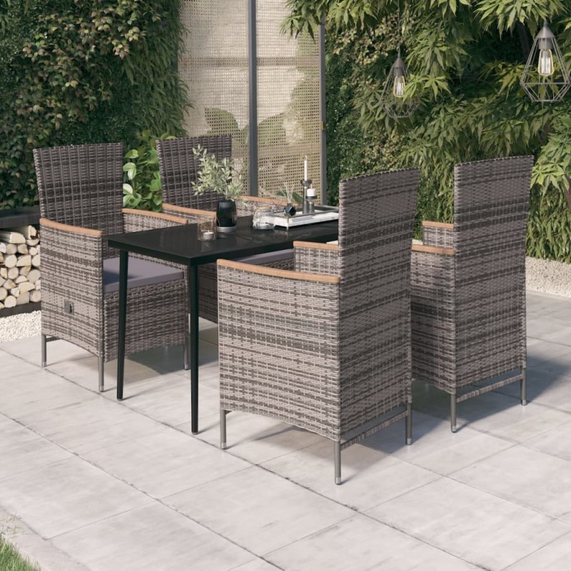 vidaXL Juego de comedor de jardín 5 piezas con cojines gris vidaXL Juego de comedor de jardín 5 piezas con cojines gris