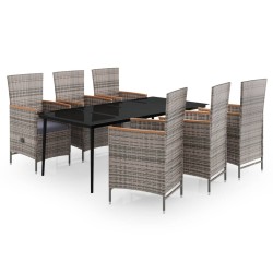 vidaXL Juego de comedor de jardín 7 piezas con cojines gris