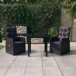 vidaXL Juego de comedor de jardín 3 piezas con cojines negro