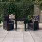 vidaXL Juego de comedor de jardín 3 piezas con cojines negro