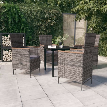 vidaXL Juego de comedor de jardín 5 piezas con cojines gris