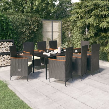 vidaXL Juego de comedor de jardín 9 piezas con cojines negro