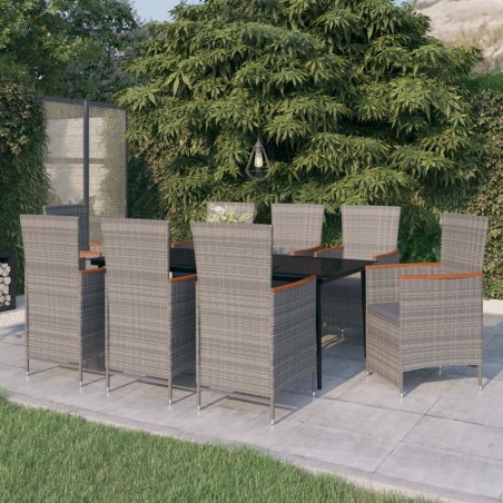 vidaXL Juego de comedor de jardín 9 pzas con cojines gris