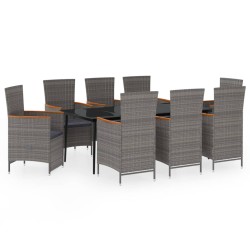 vidaXL Juego de comedor de jardín 9 pzas con cojines gris