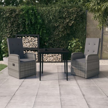 vidaXL Juego de comedor de jardín 3 piezas con cojines gris