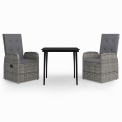 vidaXL Juego de comedor de jardín 3 piezas con cojines gris