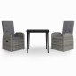 vidaXL Juego de comedor de jardín 3 piezas con cojines gris vidaXL Juego de comedor de jardín 3 piezas con cojines gris