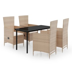 vidaXL Juego de comedor de jardín 5 piezas con cojines beige
