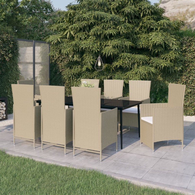 vidaXL Juego de comedor de jardín 9 piezas con cojines beige vidaXL Juego de comedor de jardín 9 piezas con cojines beige