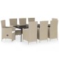 vidaXL Juego de comedor de jardín 9 piezas con cojines beige vidaXL Juego de comedor de jardín 9 piezas con cojines beige