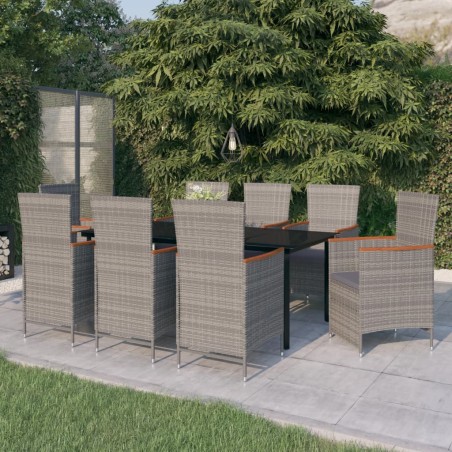 vidaXL Juego de comedor de jardín 9 pzas con cojines gris