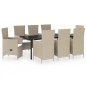 vidaXL Juego de comedor de jardín 9 piezas con cojines beige vidaXL Juego de comedor de jardín 9 piezas con cojines beige