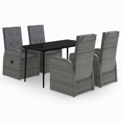 vidaXL Juego de comedor de jardín 5 piezas con cojines gris