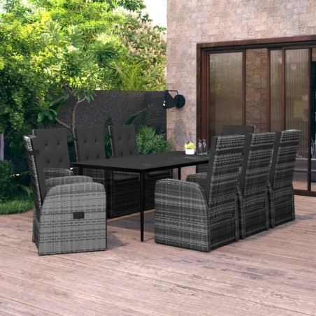 vidaXL Juego de comedor de jardín 9 pzas con cojines gris