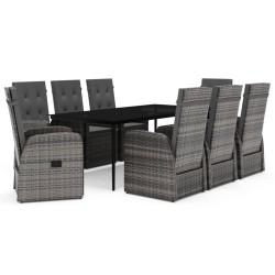 vidaXL Juego de comedor de jardín 9 pzas con cojines gris