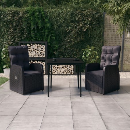 vidaXL Juego de comedor de jardín 3 piezas con cojines negro