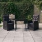 vidaXL Juego de comedor de jardín 3 piezas con cojines negro