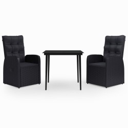 vidaXL Juego de comedor de jardín 3 piezas con cojines negro