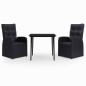 vidaXL Juego de comedor de jardín 3 piezas con cojines negro