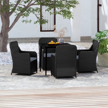 vidaXL Juego de comedor de jardín 5 piezas con cojines negro