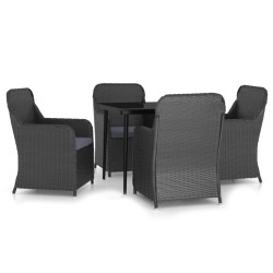 vidaXL Juego de comedor de jardín 5 piezas con cojines negro