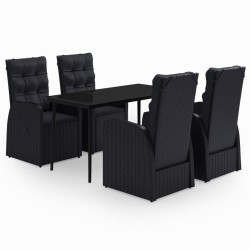 vidaXL Juego de comedor de jardín 5 piezas con cojines negro