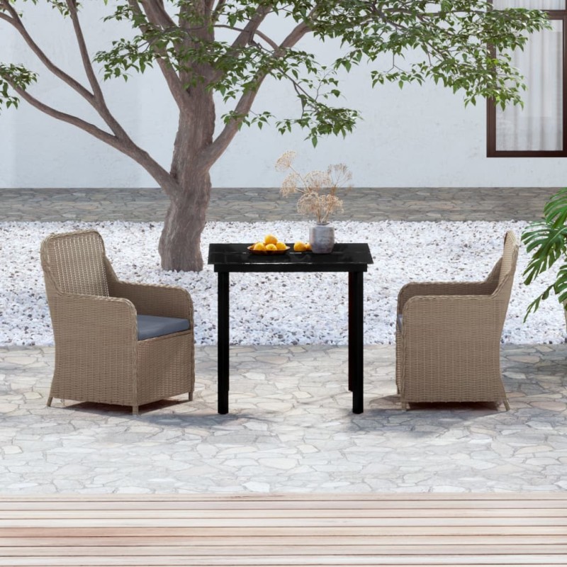 vidaXL Juego de comedor de jardín 3 piezas con cojines marrón vidaXL Juego de comedor de jardín 3 piezas con cojines marrón