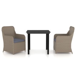 vidaXL Juego de comedor de jardín 3 piezas con cojines marrón
