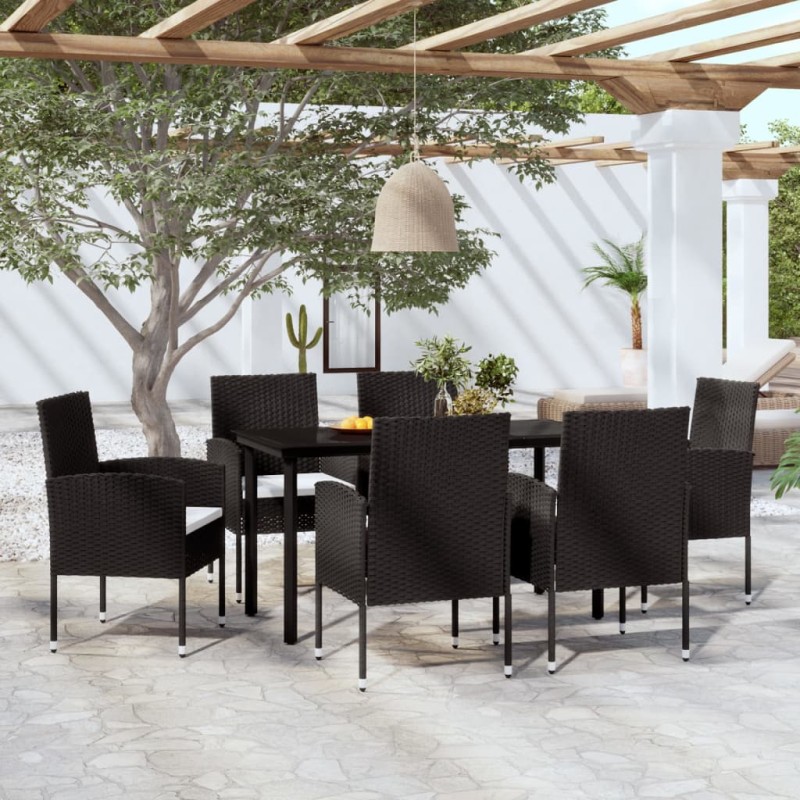 vidaXL Juego de comedor para jardín 7 piezas negro vidaXL Juego de comedor para jardín 7 piezas negro