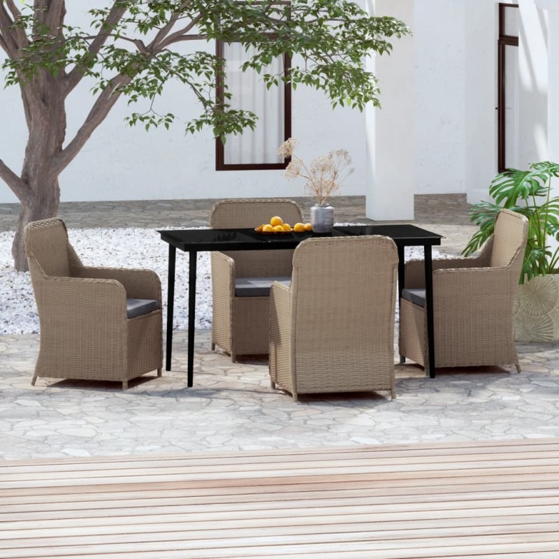vidaXL Juego de comedor de jardín 5 piezas con cojines marrón vidaXL Juego de comedor de jardín 5 piezas con cojines marrón