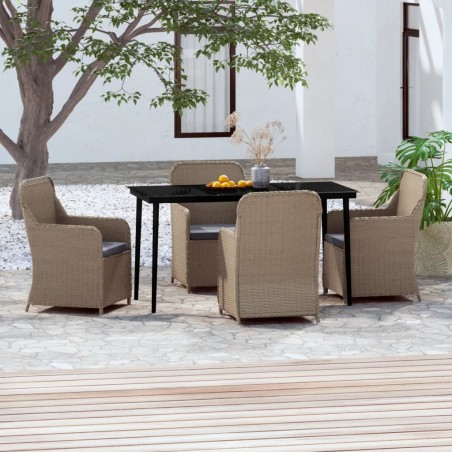 vidaXL Juego de comedor de jardín 5 piezas con cojines marrón