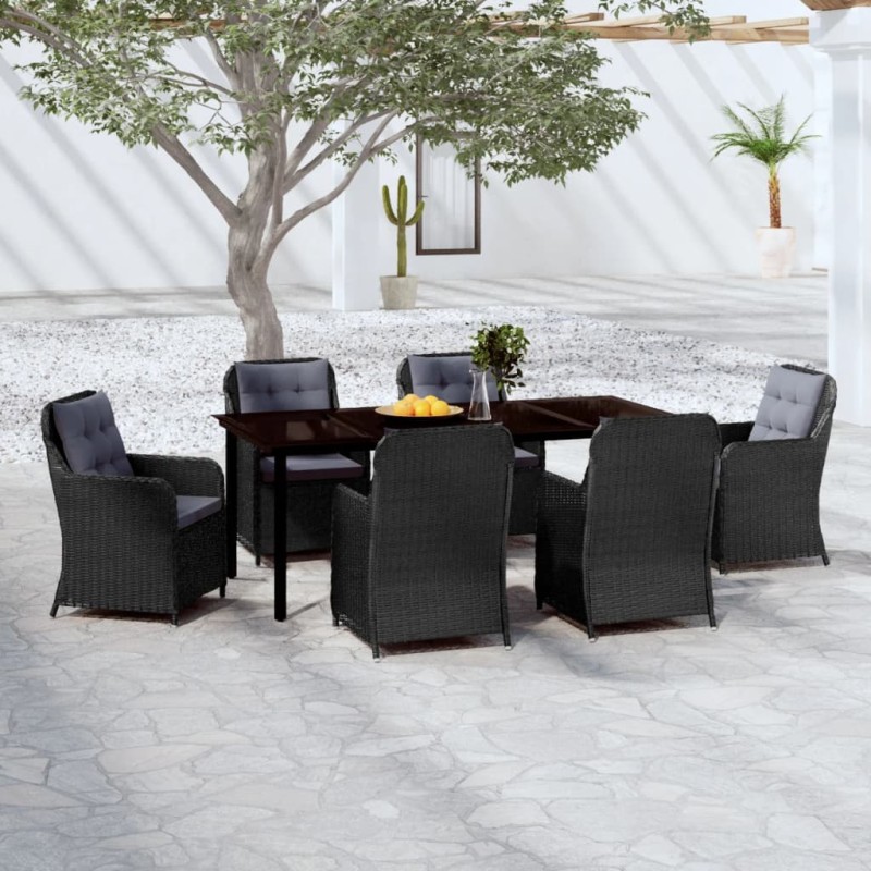 vidaXL Juego de comedor para jardín 7 piezas negro vidaXL Juego de comedor para jardín 7 piezas negro