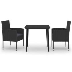 vidaXL Juego de comedor para jardín 3 piezas negro
