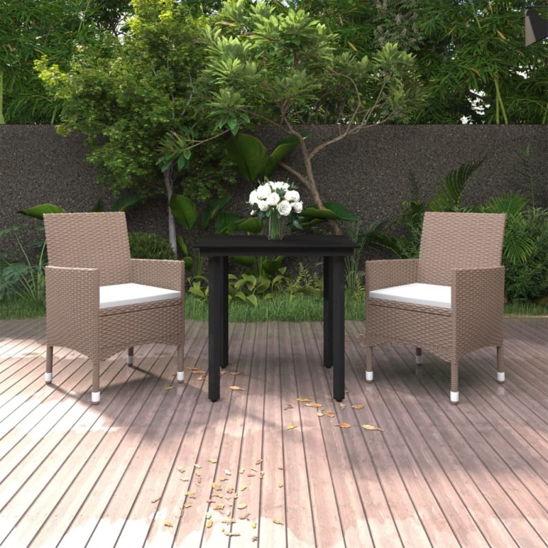 vidaXL Set comedor de jardín 3 pzas y cojines ratán sintético y vidrio vidaXL Set comedor de jardín 3 pzas y cojines ratán sintético y vidrio