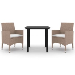 vidaXL Set comedor de jardín 3 pzas y cojines ratán sintético y vidrio