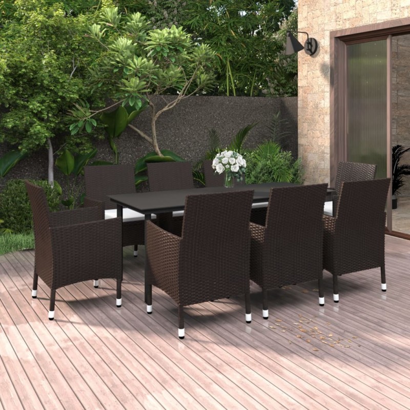 vidaXL Set comedor de jardín 9 pzas y cojines ratán sintético y vidrio vidaXL Set comedor de jardín 9 pzas y cojines ratán sintético y vidrio