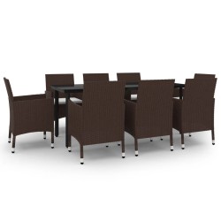 vidaXL Set comedor de jardín 9 pzas y cojines ratán sintético y vidrio