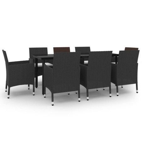 vidaXL Set comedor de jardín 9 pzas y cojines ratán sintético y vidrio