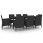 vidaXL Set comedor de jardín 9 pzas y cojines ratán sintético y vidrio vidaXL Set comedor de jardín 9 pzas y cojines ratán sintético y vidrio