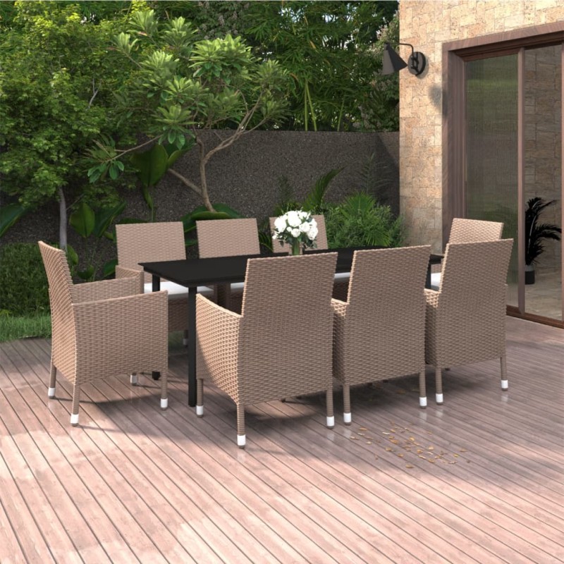 vidaXL Set comedor de jardín 9 pzas y cojines ratán sintético y vidrio vidaXL Set comedor de jardín 9 pzas y cojines ratán sintético y vidrio