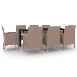 vidaXL Set comedor de jardín 9 pzas y cojines ratán sintético y vidrio